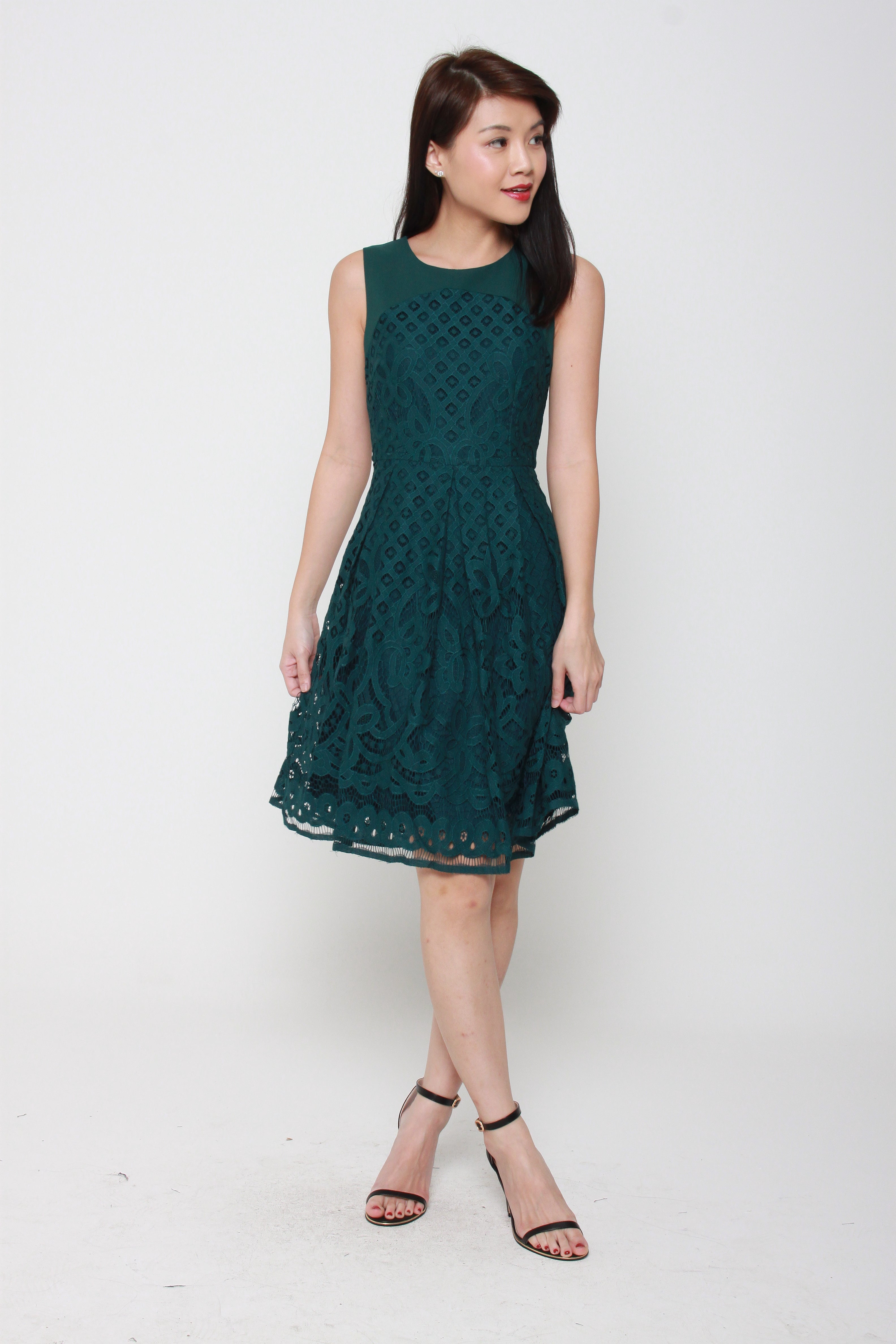 Luna Panel Lace Dress in Forest Green ...